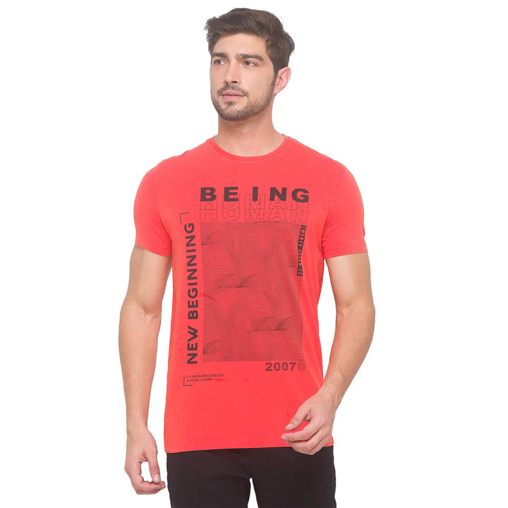 Orange Fista Regular Fit Round Neck Men's T-Shirt by Being Human Clothing
