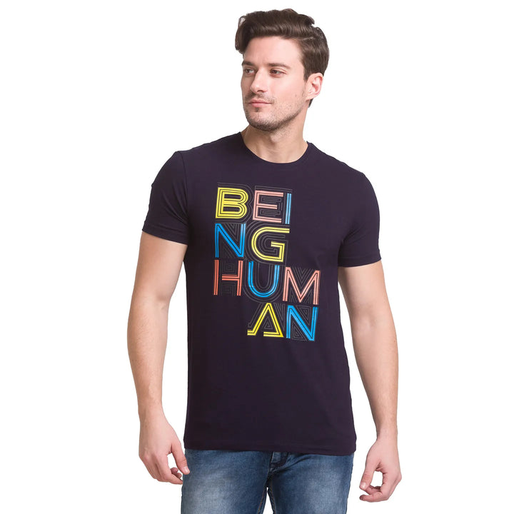 Navy Regular Fit Round Neck Men's T-Shirt by Being Human Clothing