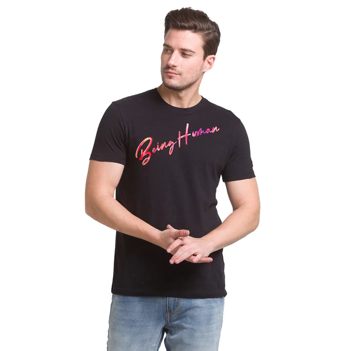 Black Regular Fit Men's Short Sleeves T-Shirt by Being Human Clothing