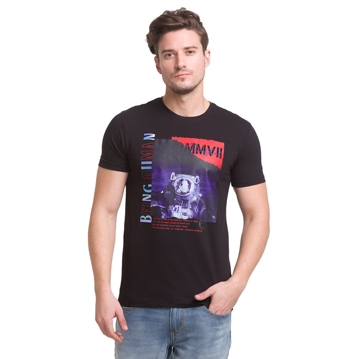 Black Regular Fit Round Neck Men's T-shirt