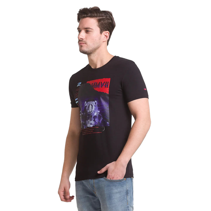 Black Regular Fit Round Neck Men's T-Shirt by Being Human Clothing