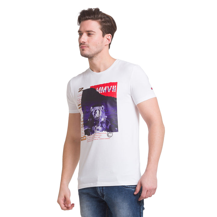 White Regular Fit Round Neck Men's T-shirt