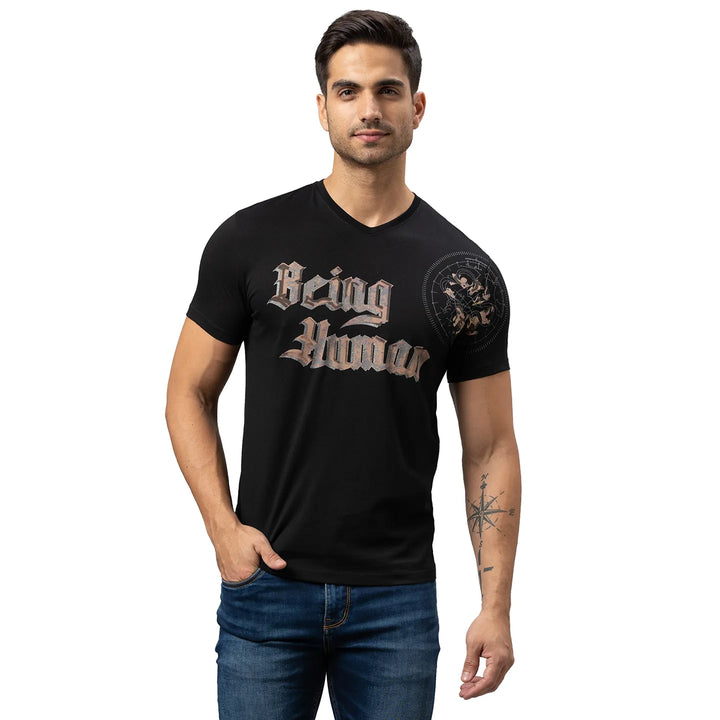 Black Slim Fit Men's Short Sleeves T-Shirt by Being Human Clothing