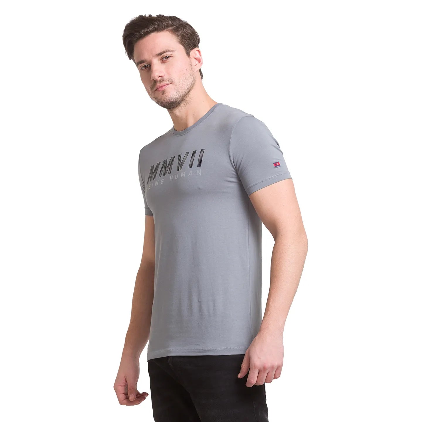 Grey Regular Fit Round Neck Men's T-Shirt by Being Human Clothing