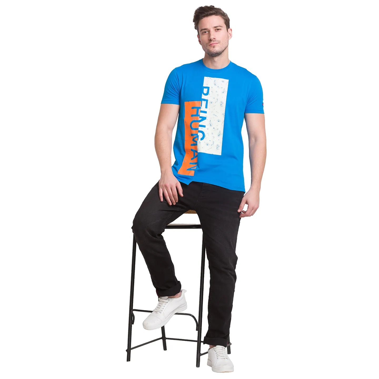 Blue Regular Fit Men's Short Sleeves T-Shirt by Being Human Clothing