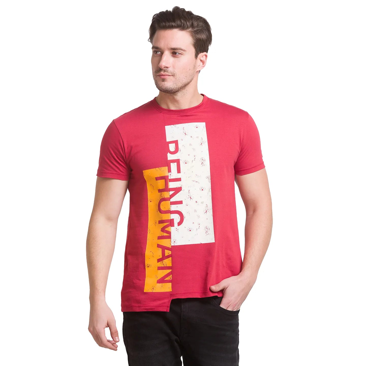 Mineral Red Regular Fit Round Neck Men's T-Shirt by Being Human Clothing