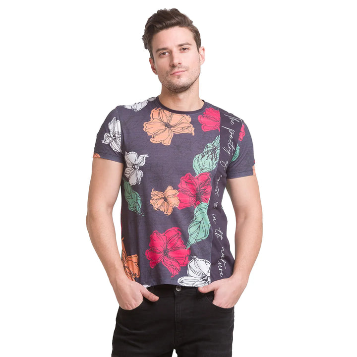Charcoal Regular Fit Round Neck Men's T-Shirt by Being Human Clothing