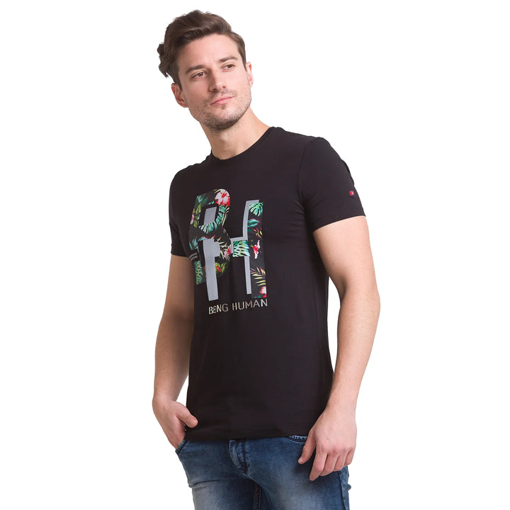 Black Regular Fit Men's Short Sleeves T-Shirt by Being Human Clothing