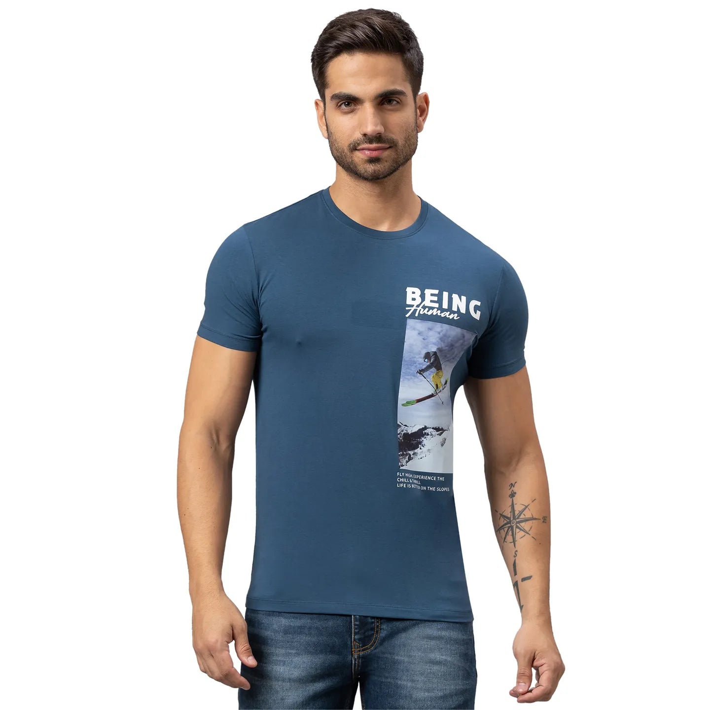 Being Human Clothing Men Regular Fit Crew Neck T-Shirts-Ocean Blue