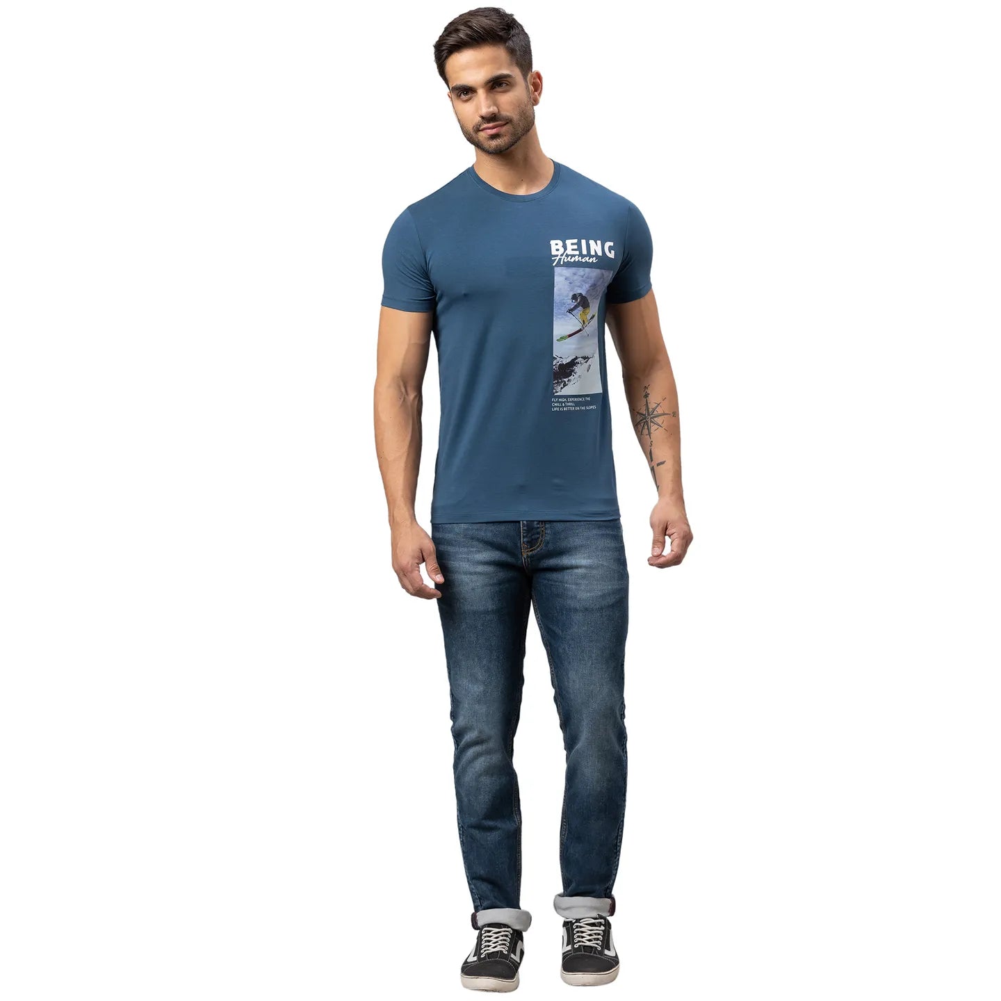 Being Human Clothing Men Regular Fit Crew Neck T-Shirts-Ocean Blue