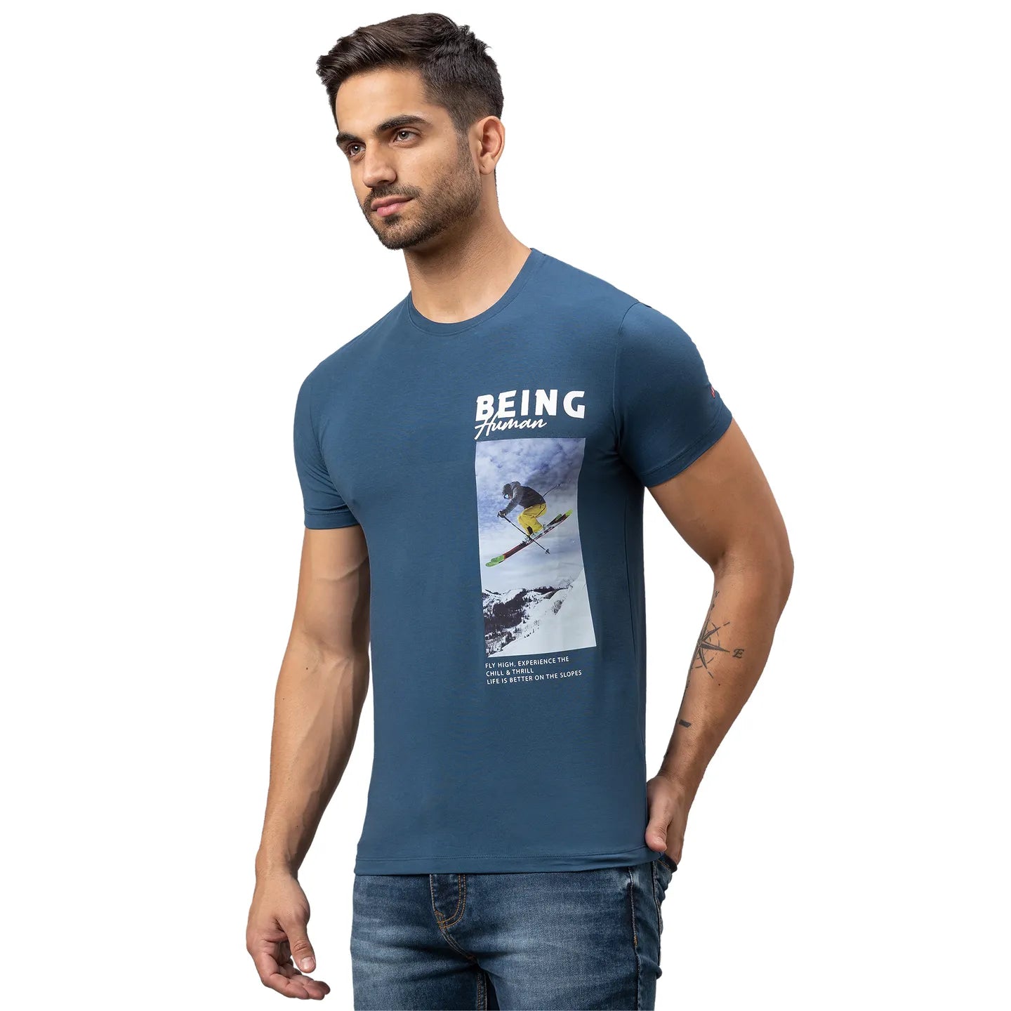 Being Human Clothing Men Regular Fit Crew Neck T-Shirts-Ocean Blue