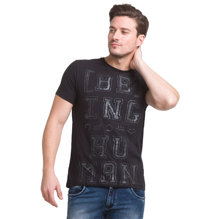 Black Slim Fit Men's Short Sleeves T-Shirt by Being Human Clothing