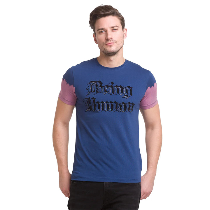 Blue Slim Fit Men's Short Sleeves T-Shirt by Being Human Clothing