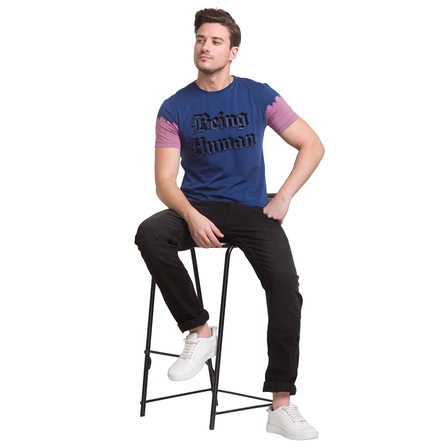 Blue Slim Straight Fit Men's Short Sleeves T-Shirt by Being Human Clothing