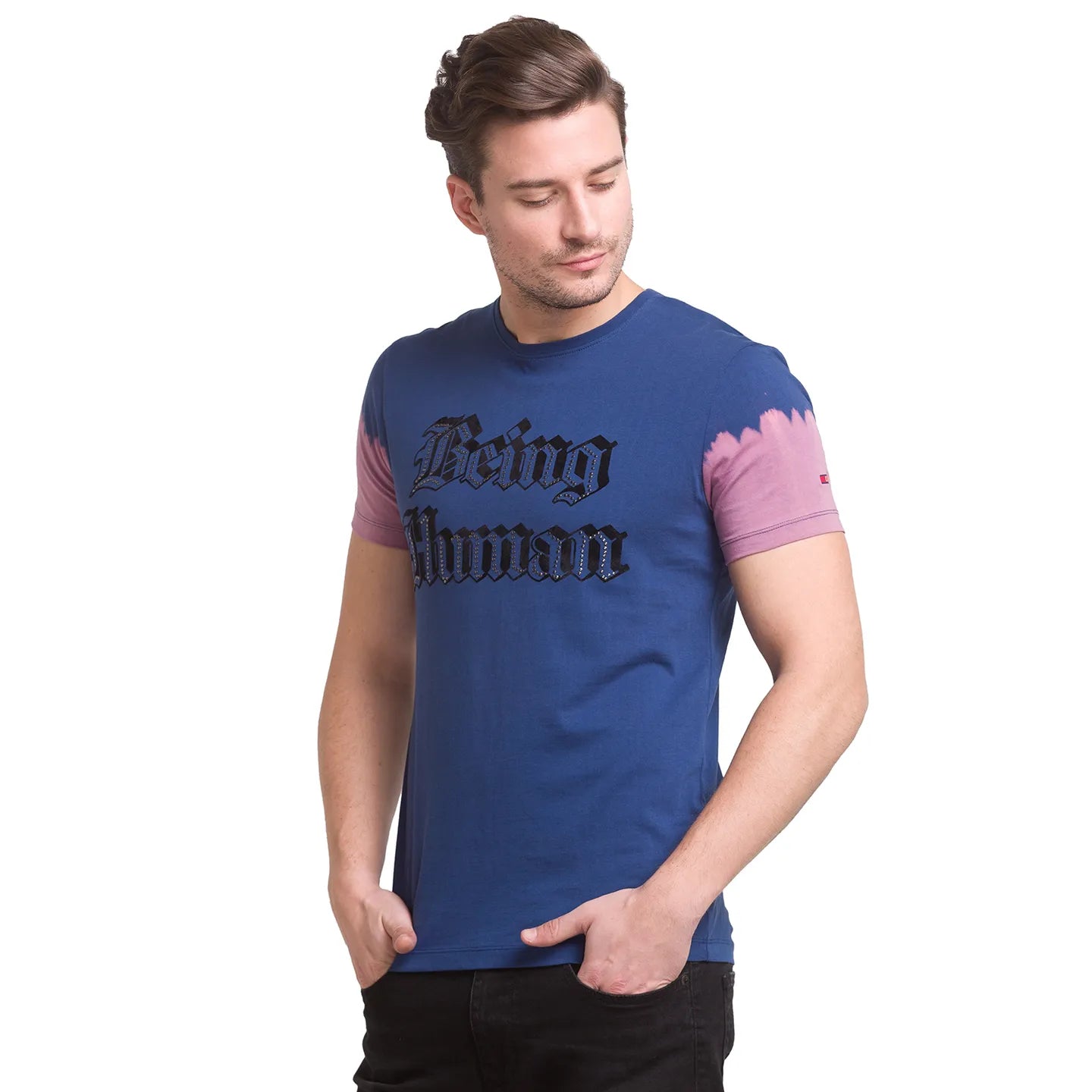 Blue Slim Straight Fit Men's Short Sleeves T-Shirt by Being Human Clothing