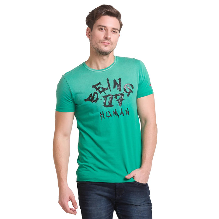 Green Slim Fit Round Neck Men's T-Shirt by Being Human Clothing