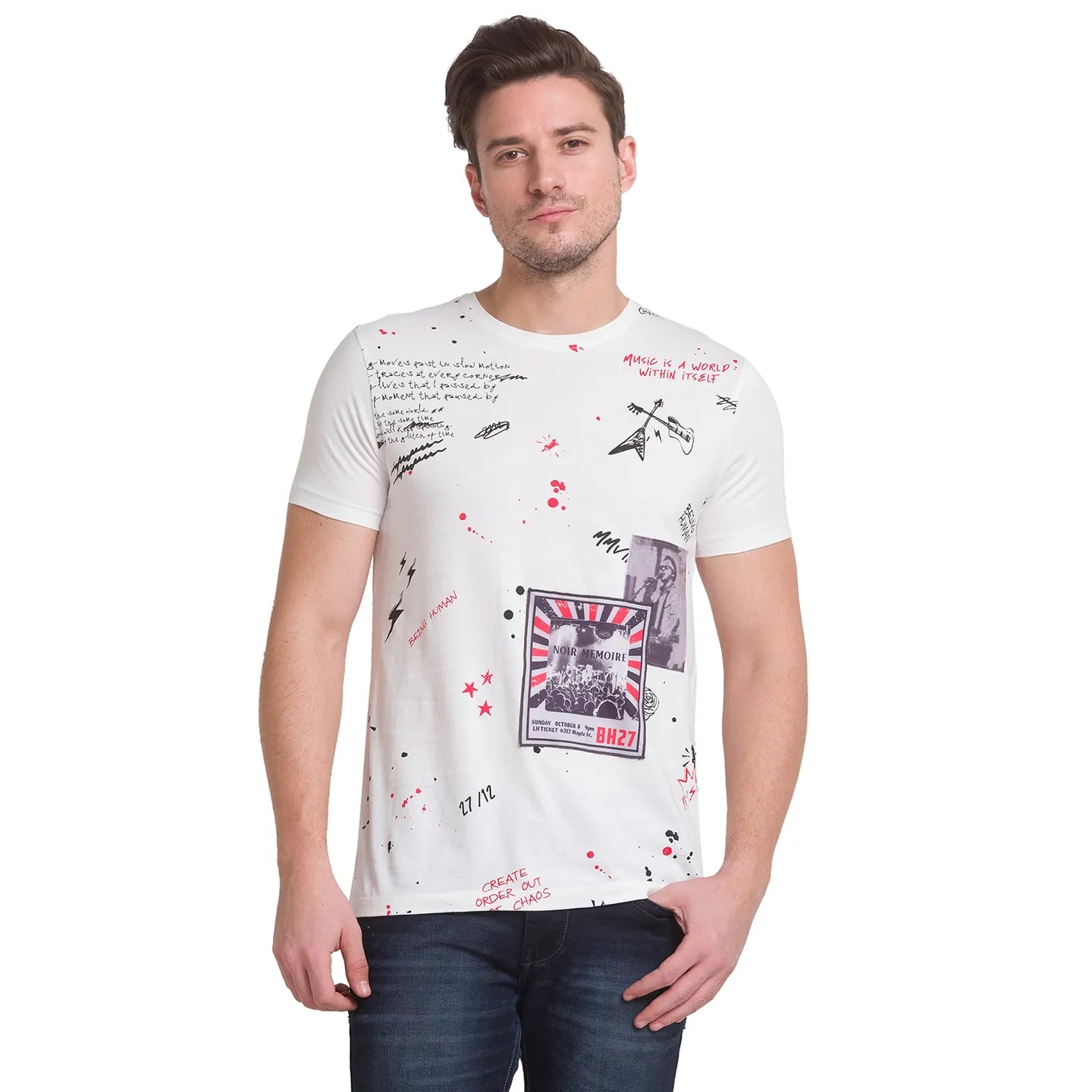 White Slim Straight Fit Men's Short Sleeves T-Shirt by Being Human Clothing