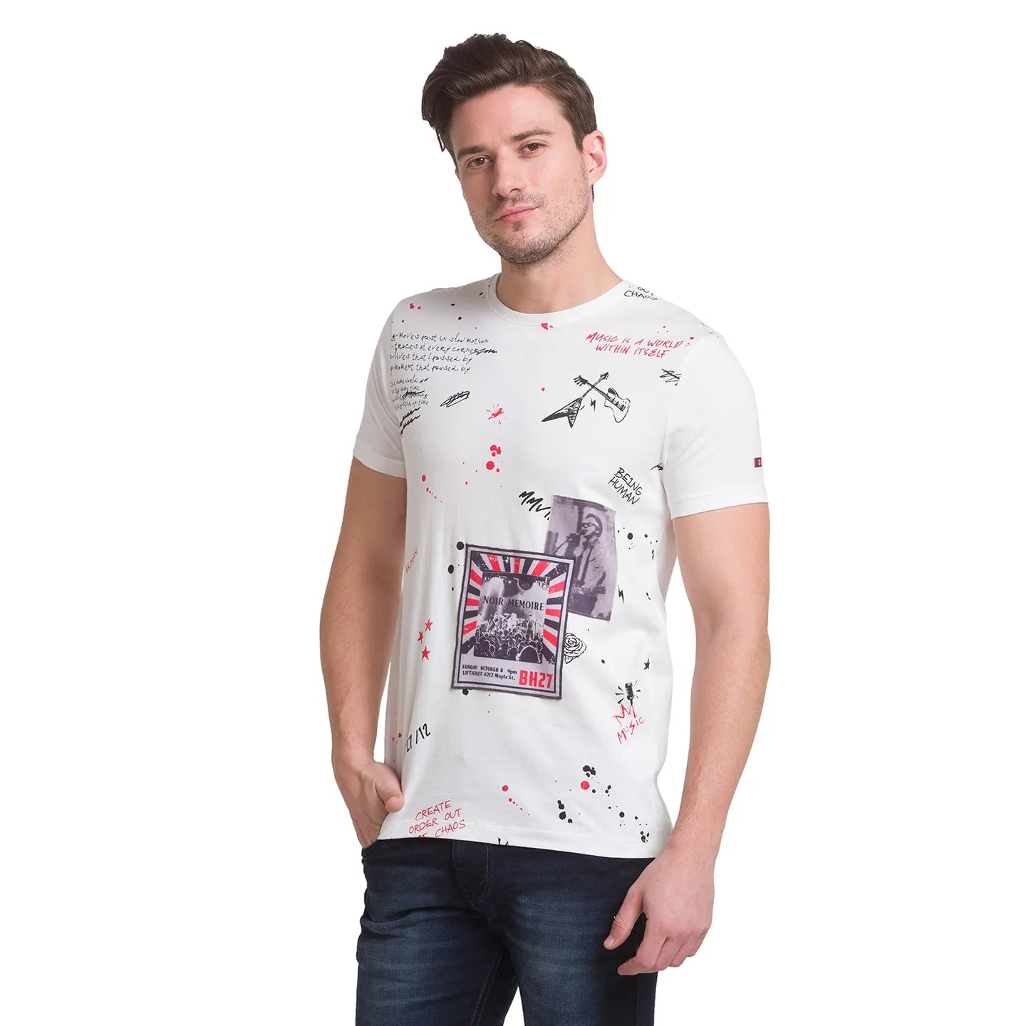 White Slim Straight Fit Men's Short Sleeves T-Shirt by Being Human Clothing