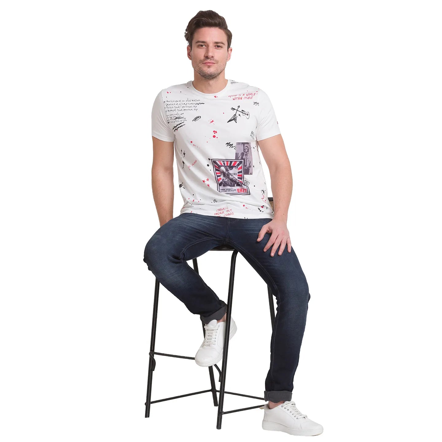 White Slim Straight Fit Men's Short Sleeves T-Shirt by Being Human Clothing