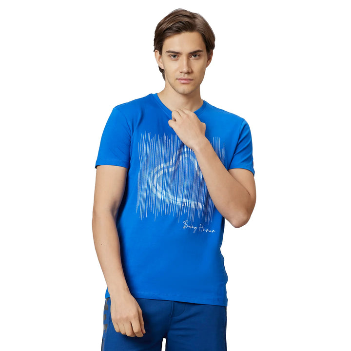 Blue Regular Fit Men's Short Sleeves T-Shirt by Being Human Clothing