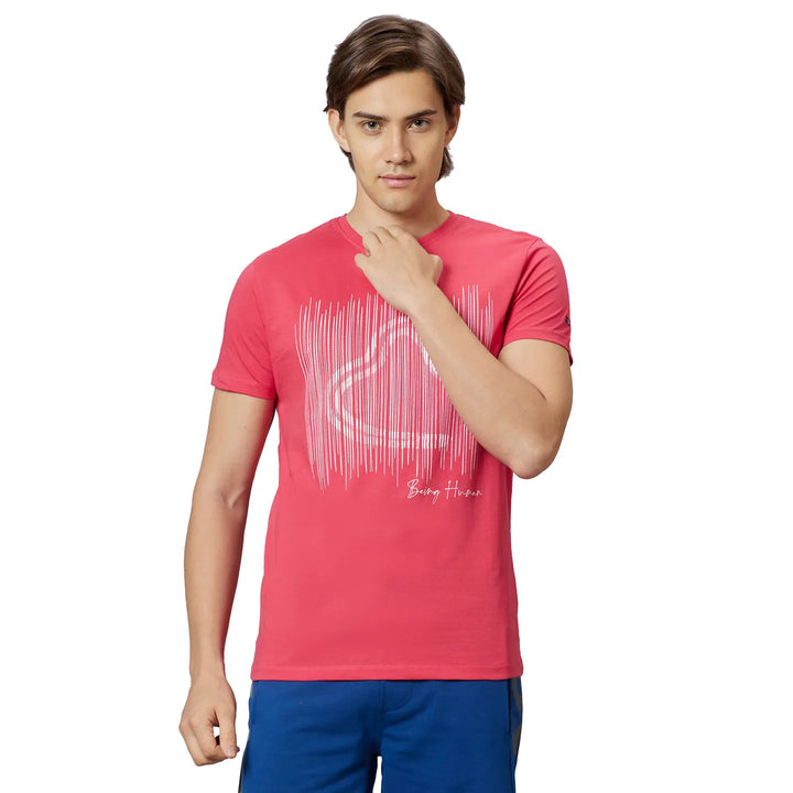 Raspberry Regular Fit Round Neck Men's T-Shirt by Being Human Clothing
