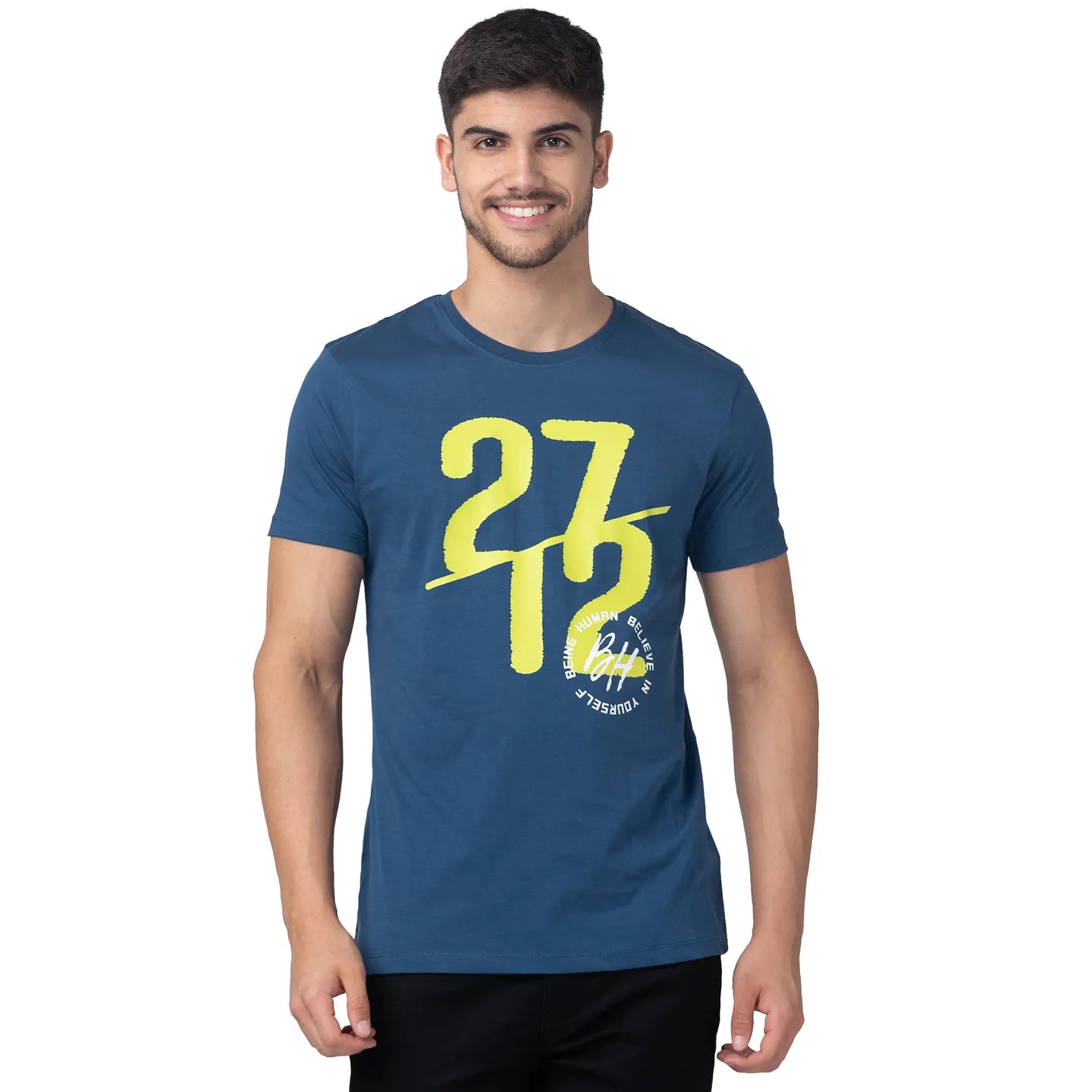 Ocean Blue Regular Fit Round Neck Men's T-Shirt by Being Human Clothing