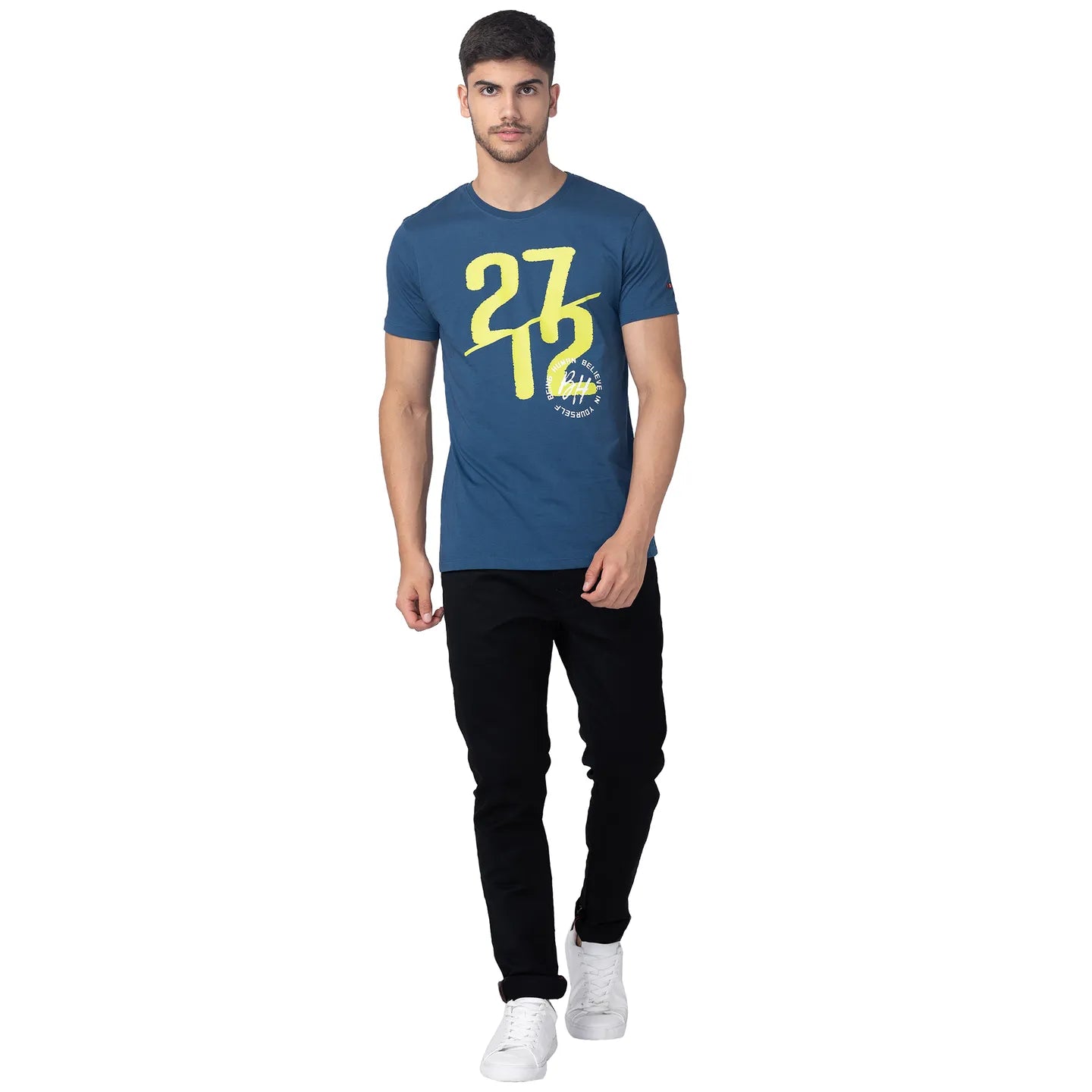 Ocean Blue Regular Fit Round Neck Men's T-Shirt by Being Human Clothing