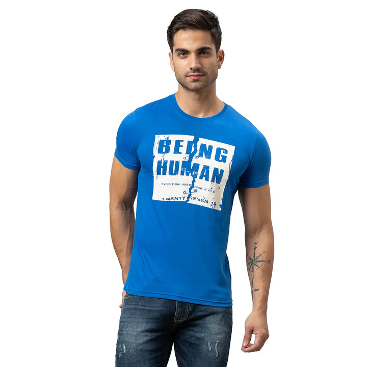 Blue Regular Fit Men's Short Sleeves T-Shirt by Being Human Clothing