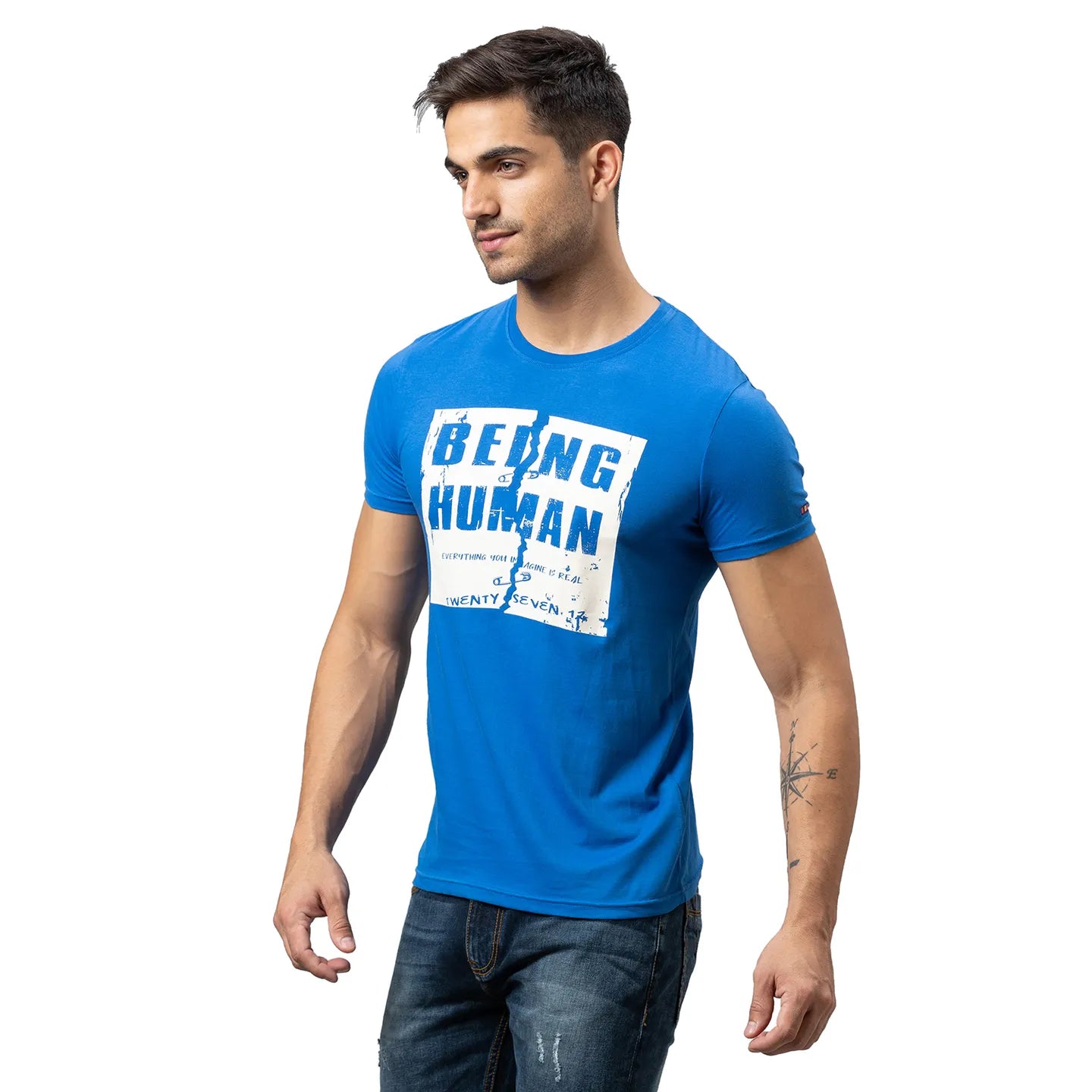 Blue Regular Fit Men's Short Sleeves T-Shirt by Being Human Clothing