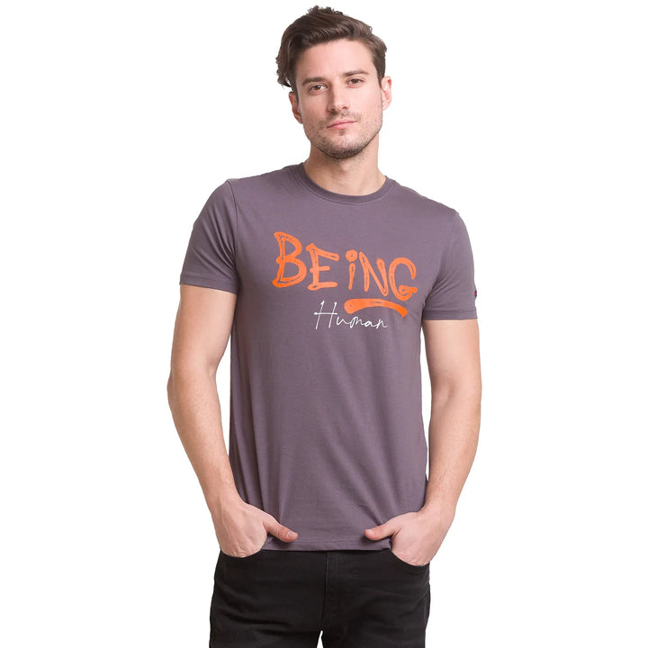 Charcoal Regular Fit Round Neck Men's T-Shirt by Being Human Clothing