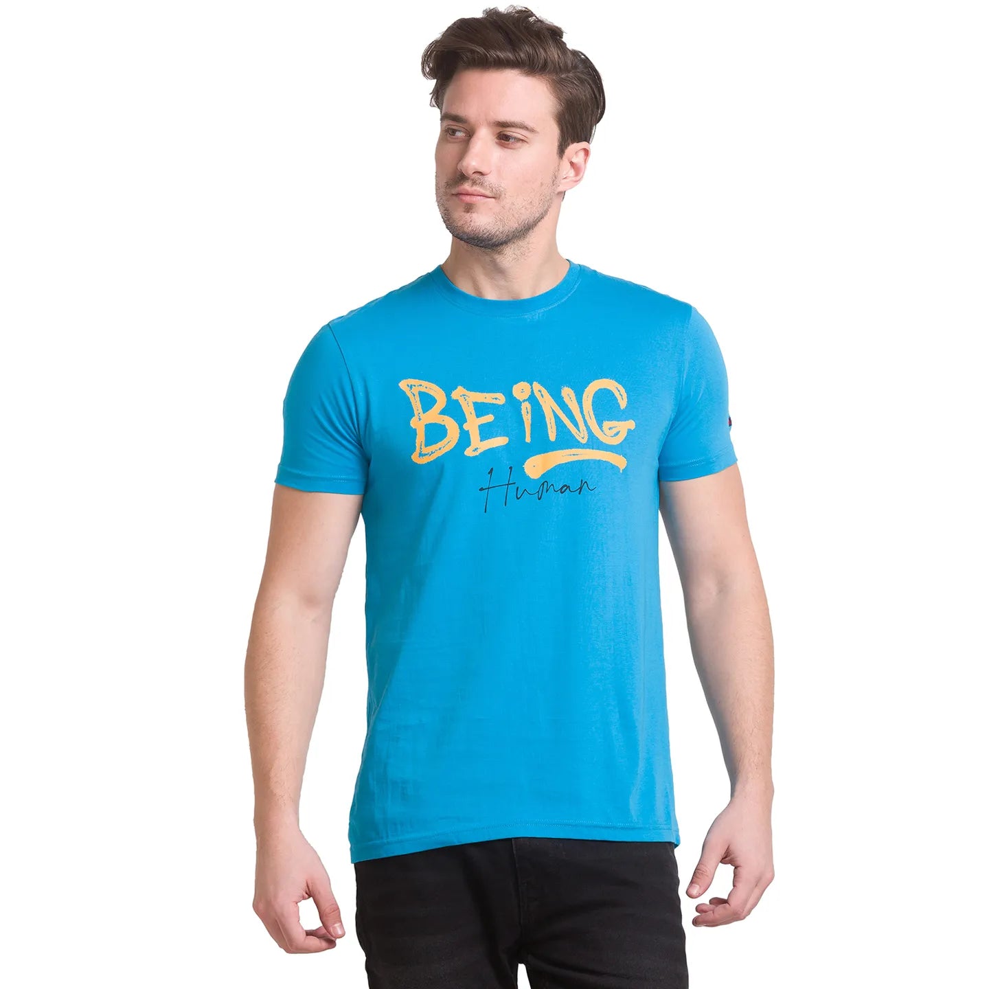 Malibu Blue Regular Fit Round Neck Men's T-Shirt by Being Human Clothing