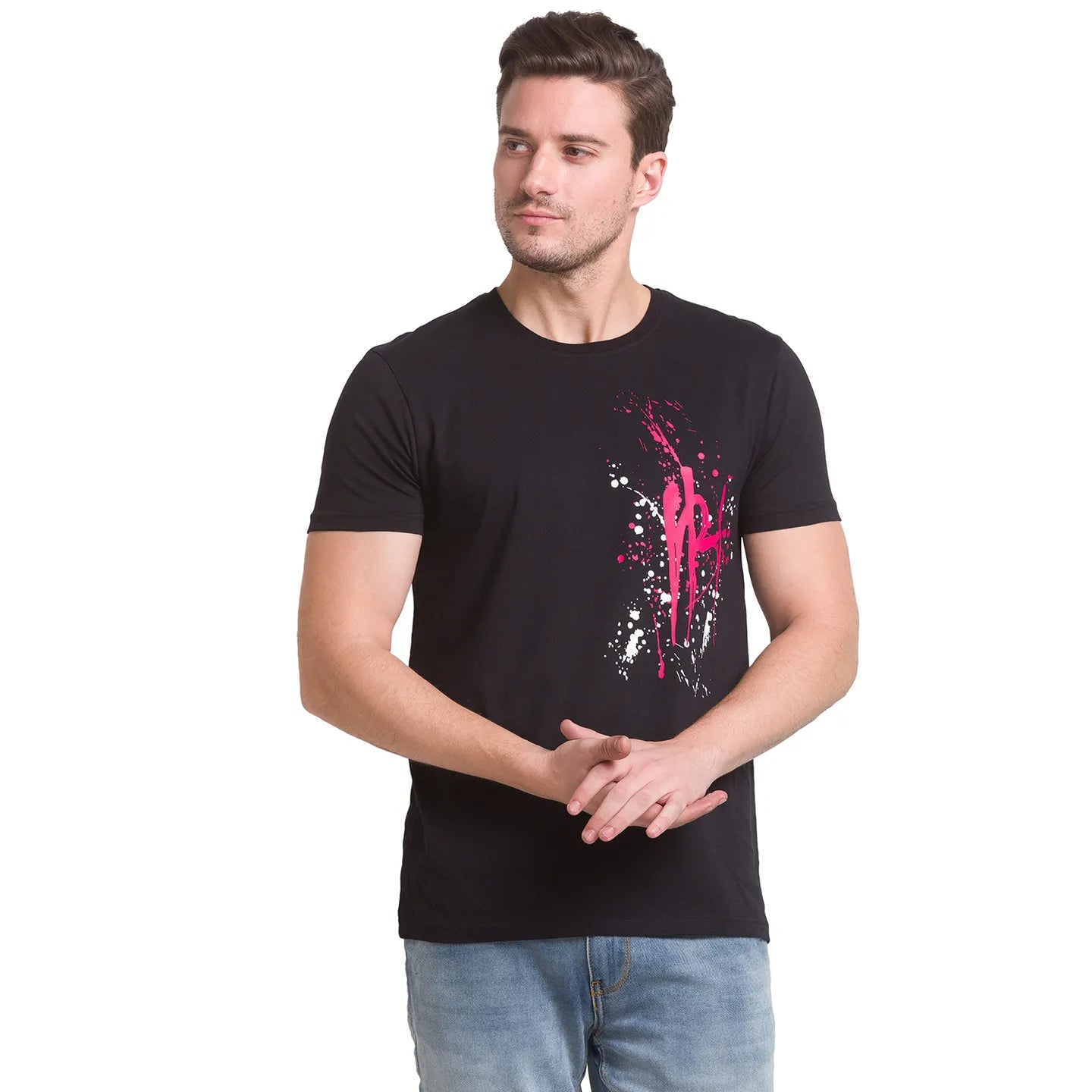 Jet Black Regular Fit Round Neck Mens' T-Shirt by Being Human Clothing