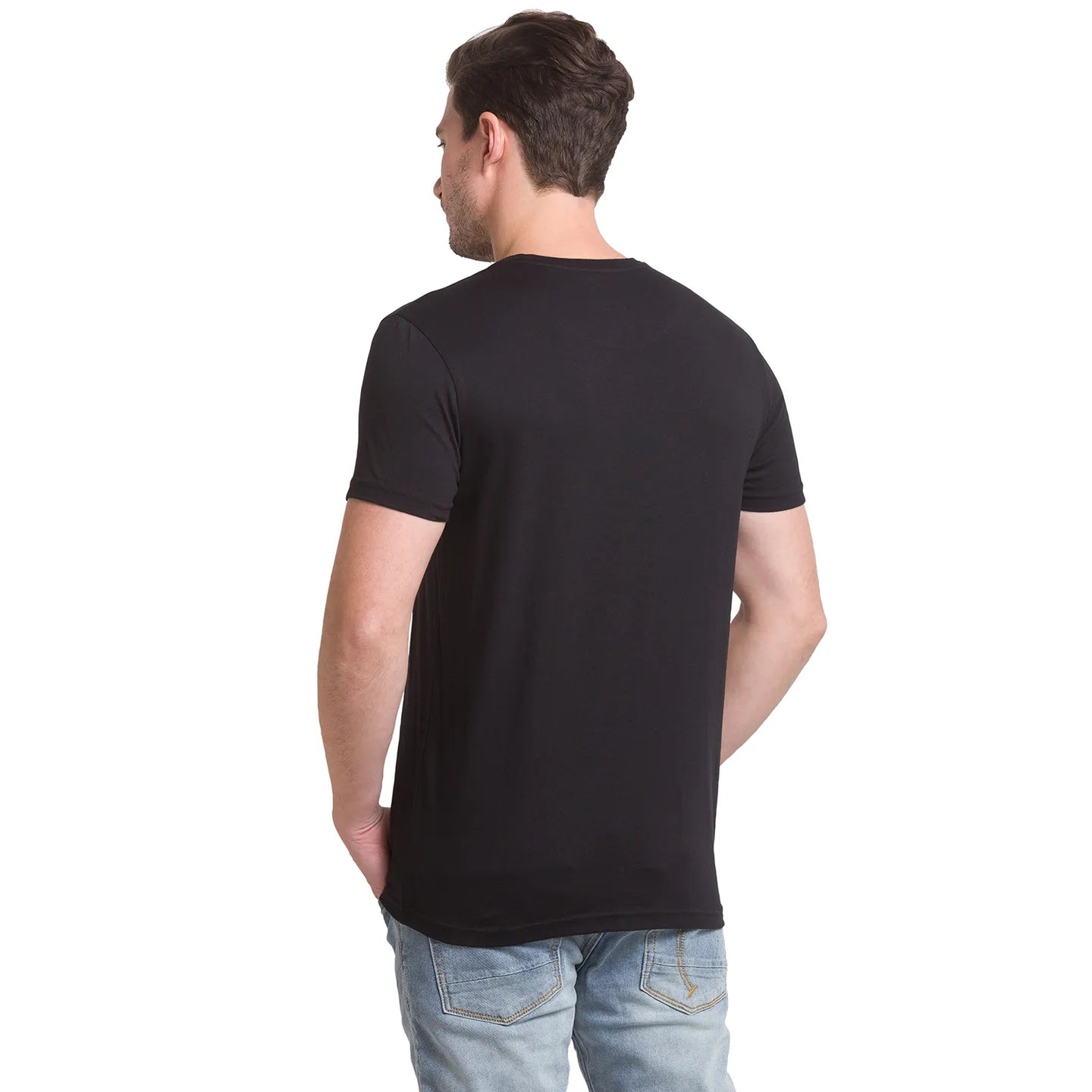 Jet Black Regular Fit Round Neck Mens' T-Shirt by Being Human Clothing