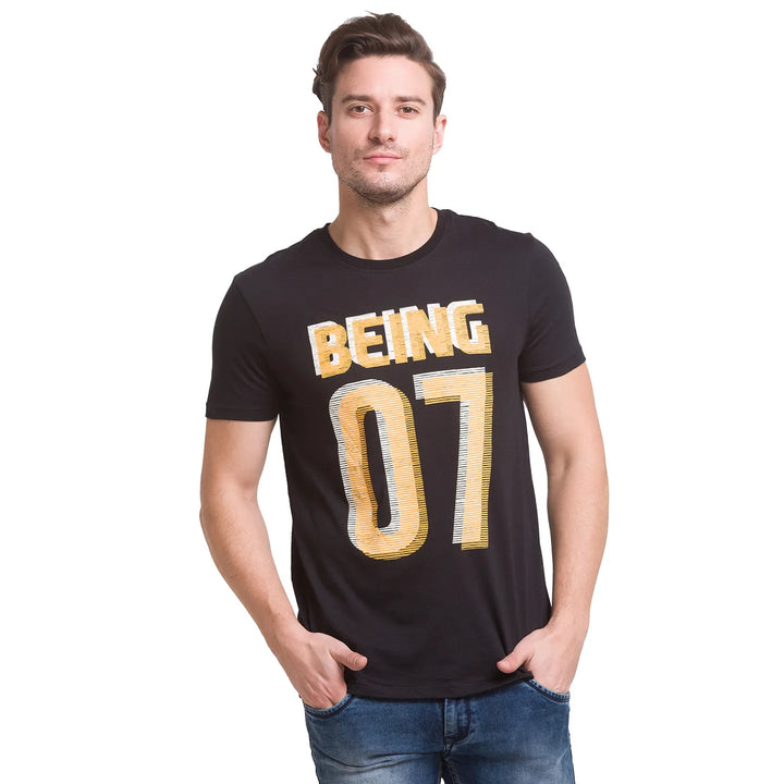 Regular Fit Black Crew Neck T-shirt -Being Human clothing