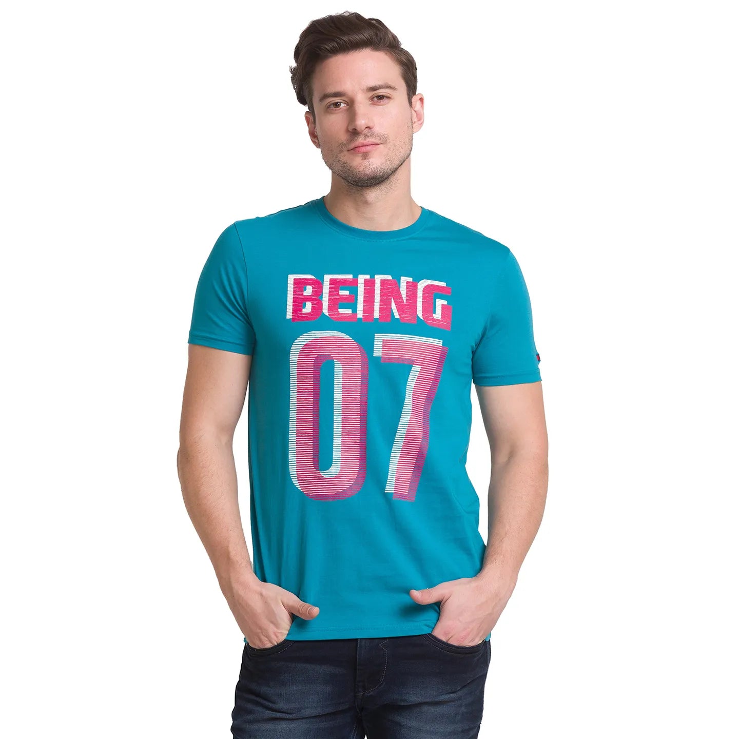 Dark Teal Regular Fit Round Neck Mens' T-Shirt by Being Human Clothing