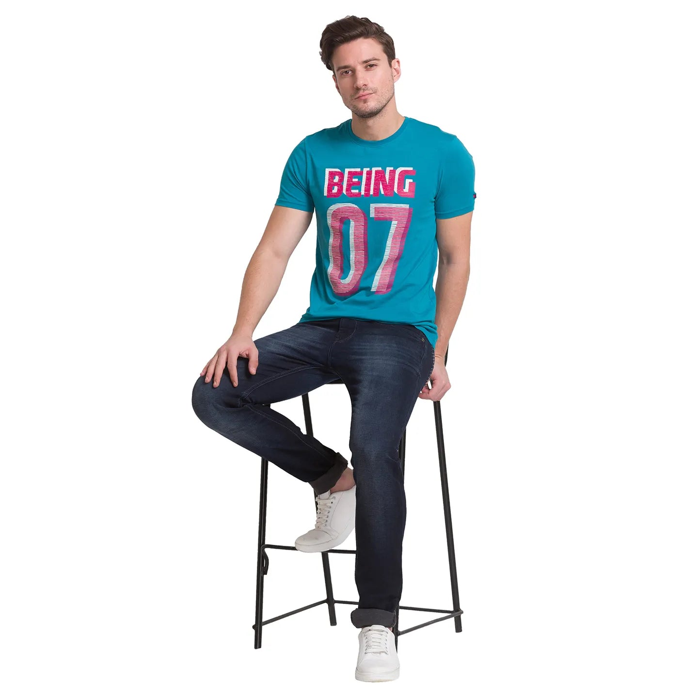 Dark Teal Regular Fit Round Neck Mens' T-Shirt by Being Human Clothing