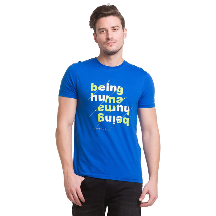 Classic Blue Regular Fit Round Neck Men's T-Shirt by Being Human Clothing