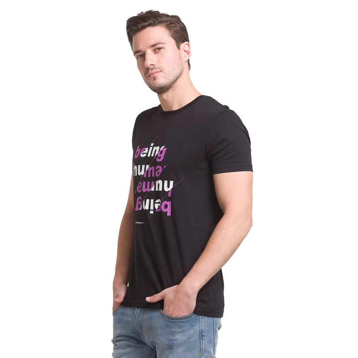 Jet Black Regular Fit Round Neck Mens' T-Shirt by Being Human Clothing