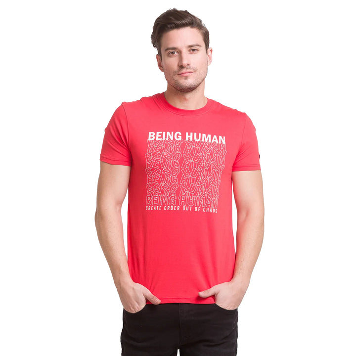 Red Regular Fit Men's Short Sleeves T-Shirt by Being Human Clothing