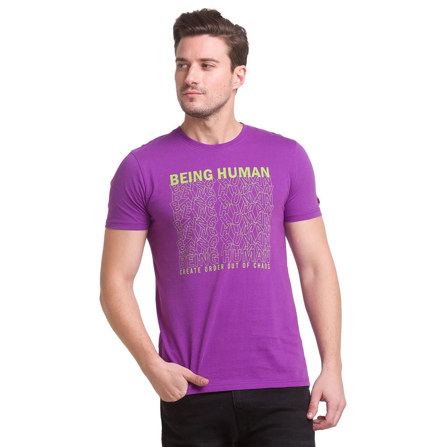 Regular Fit Voilet Crew Neck T-shirt -Being Human clothing