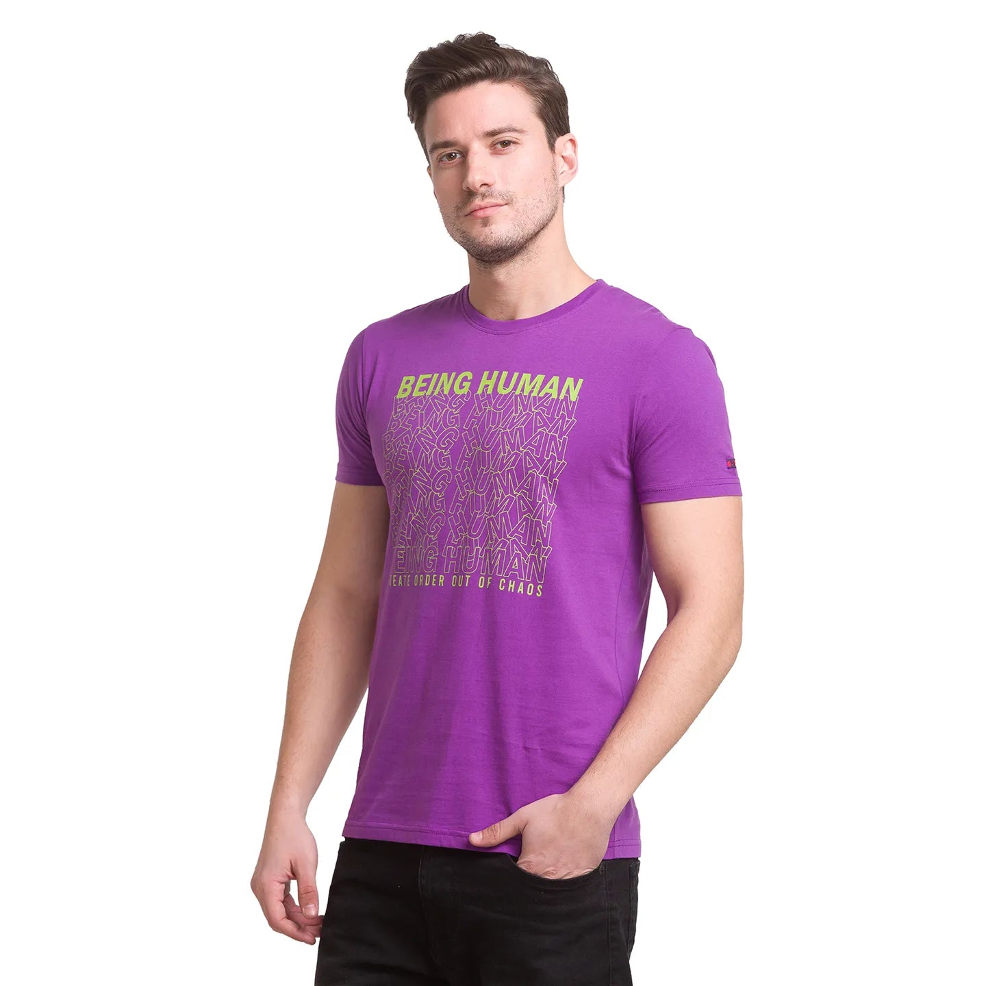 Regular Fit Voilet Crew Neck T-shirt -Being Human clothing