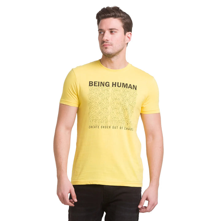 Yellow Regular Fit Men's Short Sleeves T-Shirt by Being Human Clothing
