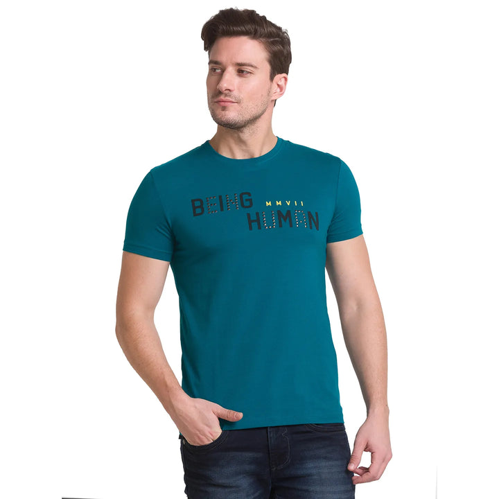 Green Slim Fit Men's Short Sleeves T-Shirt by Being Human Clothing