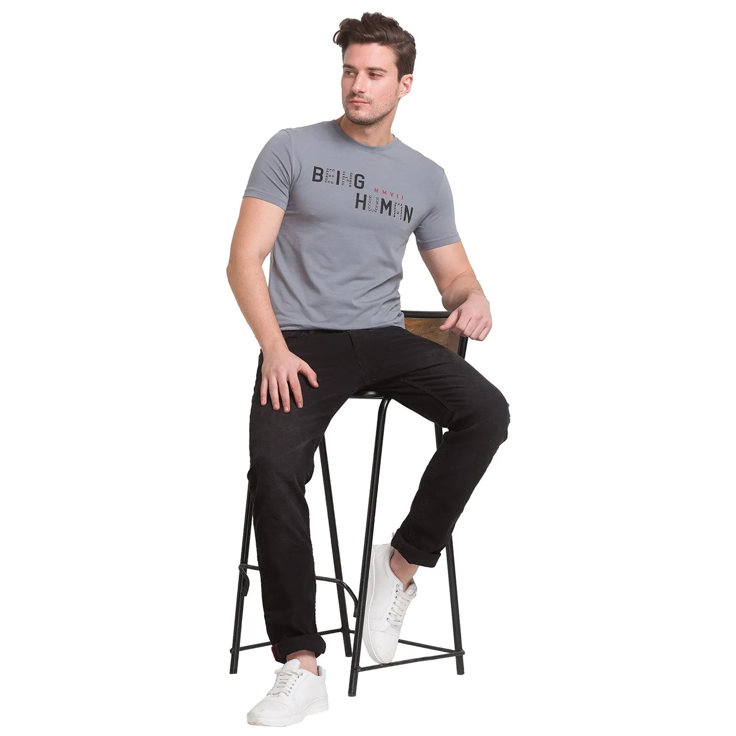 Being Human Clothing Men Slim Fit Crew Neck T-Shirts-Stone Grey