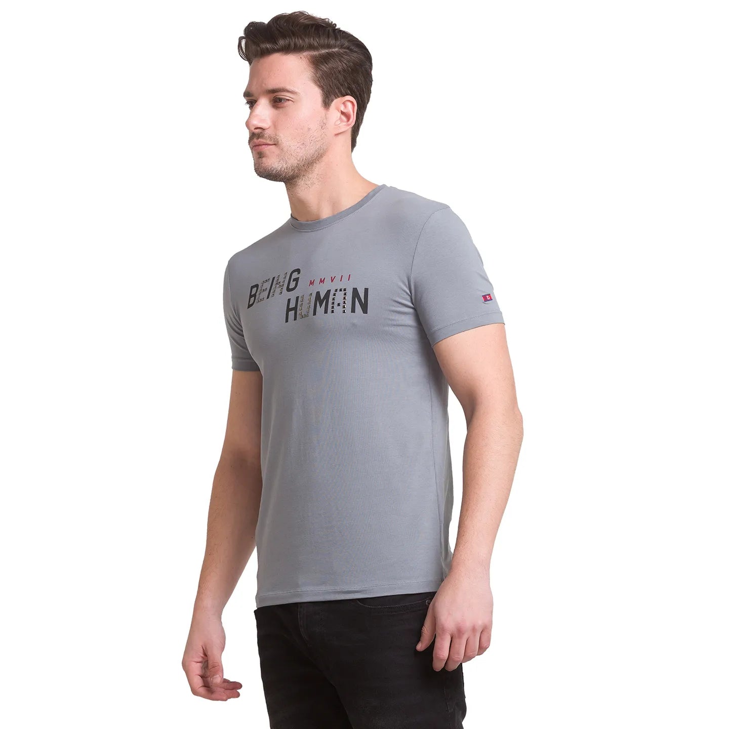 Being Human Clothing Men Slim Fit Crew Neck T-Shirts-Stone Grey