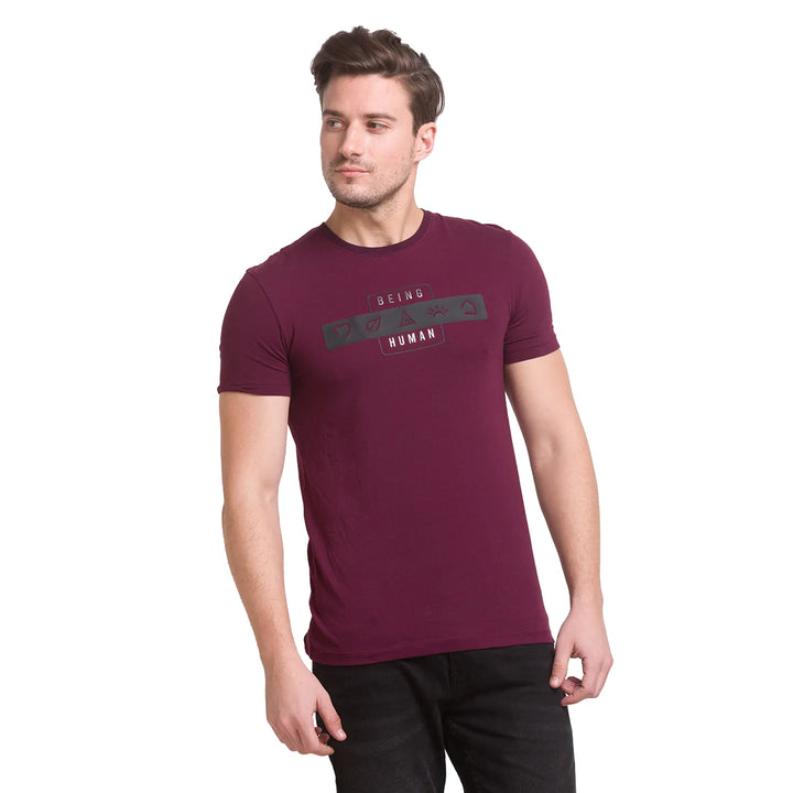 Purple Slim Fit Men's Short Sleeves T-Shirt by Being Human Clothing