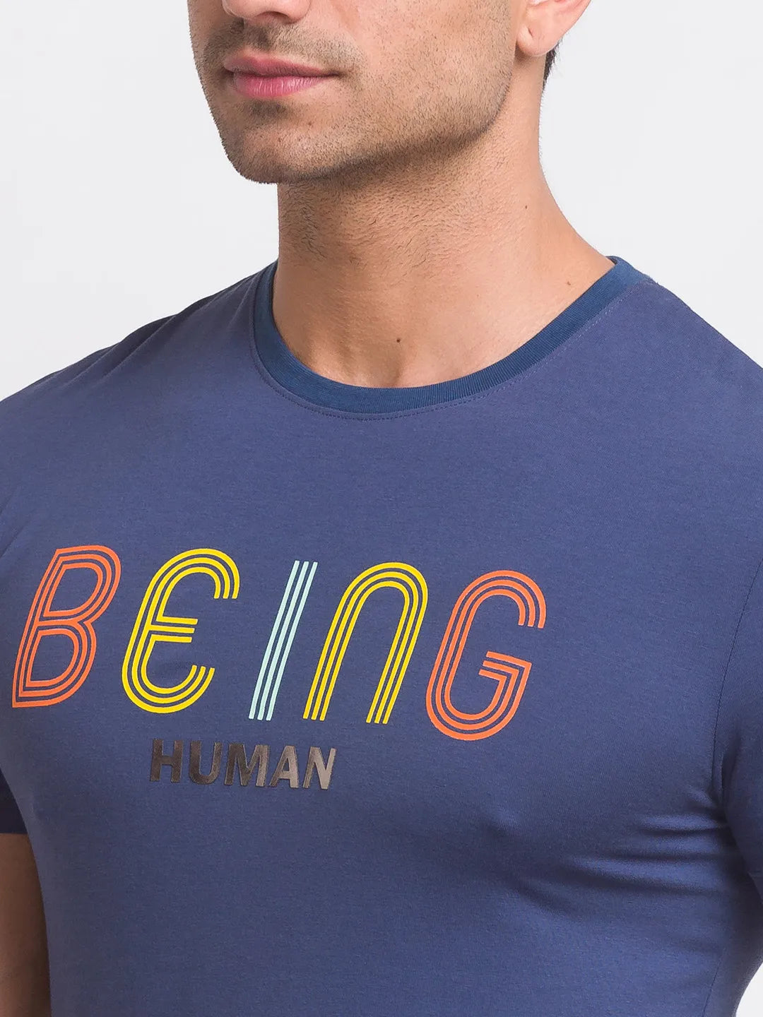 Being Human Clothing Men Slim Fit Crew Neck T-Shirts-Ocean Blue