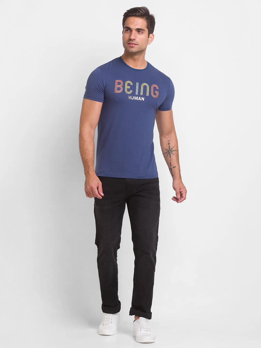 Being Human Clothing Men Slim Fit Crew Neck T-Shirts-Ocean Blue
