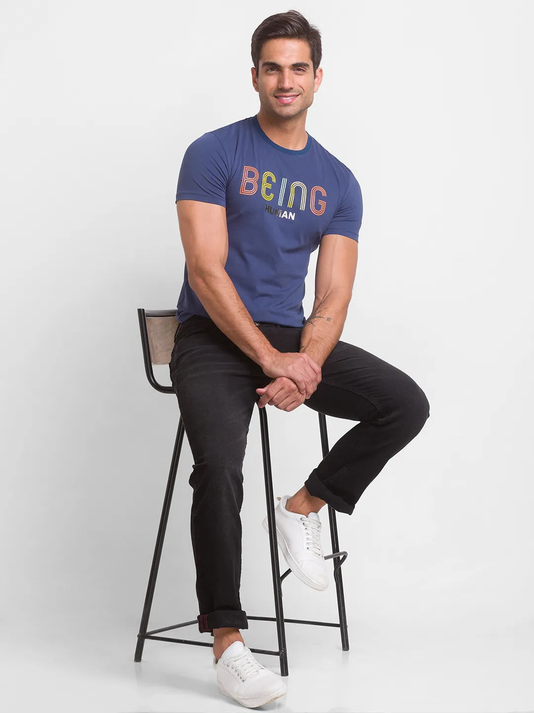 Being Human Clothing Men Slim Fit Crew Neck T-Shirts-Ocean Blue