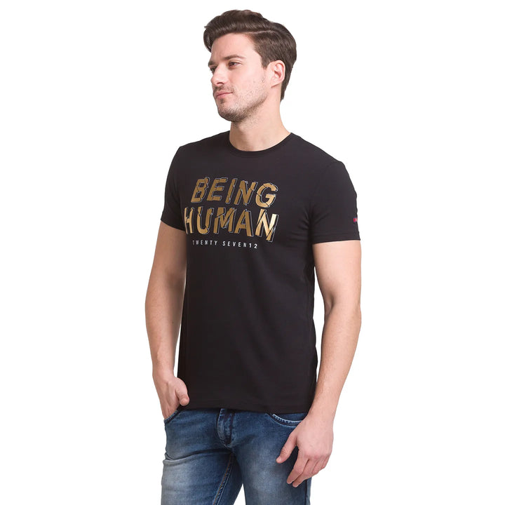 Black Slim Fit Men's Short Sleeves T-Shirt by Being Human Clothing